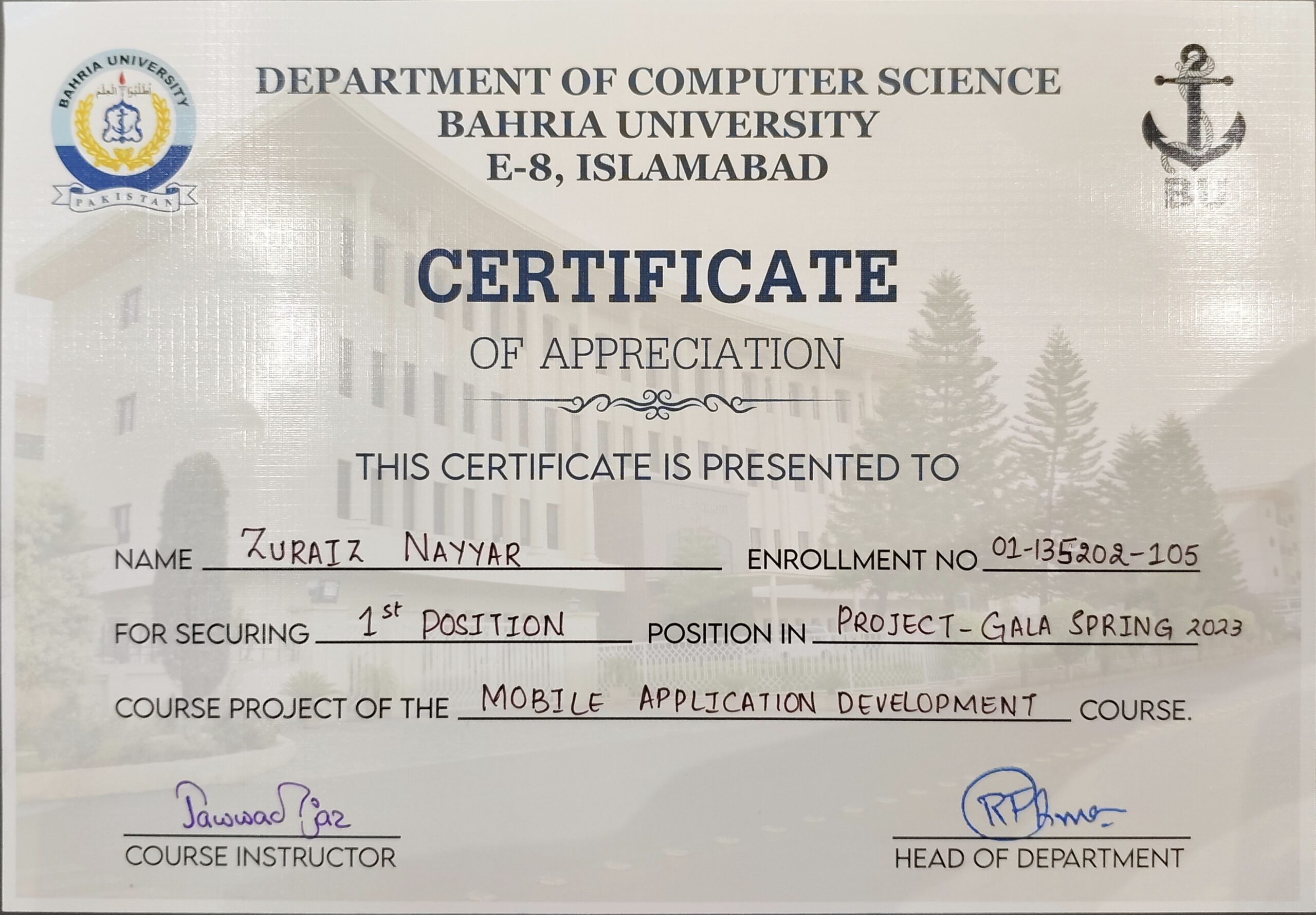 1st Position in Project Gala